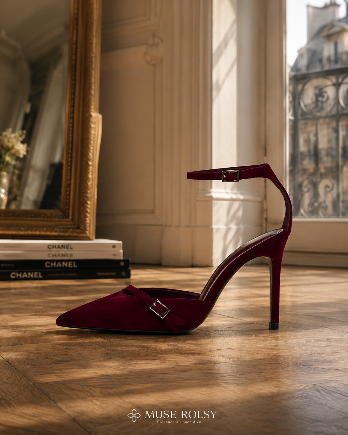 Escarpins à Bride Cheville en Daim Bordeaux