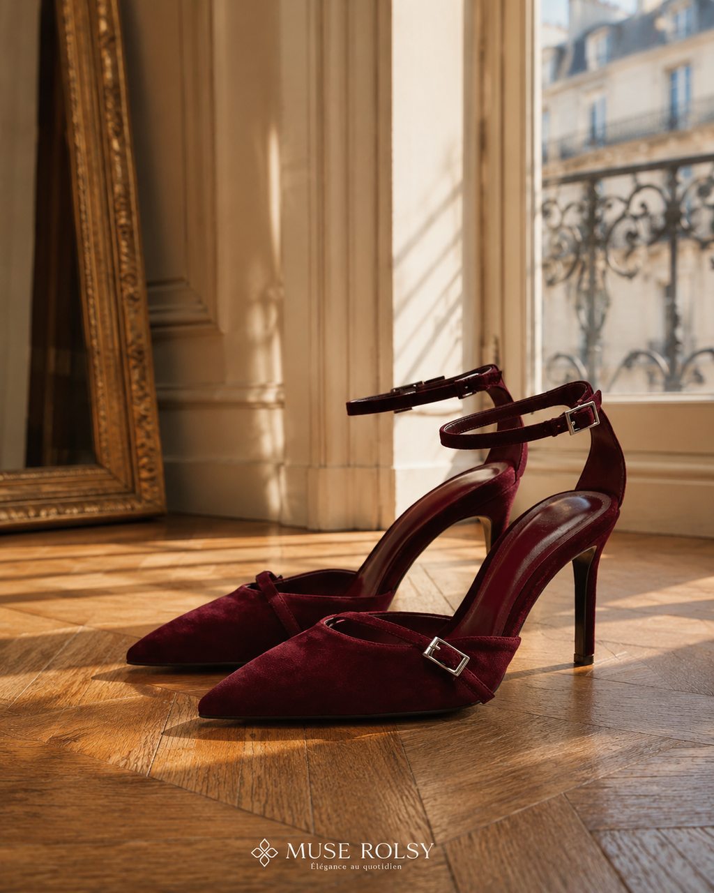 Escarpins à Bride Cheville en Daim Bordeaux