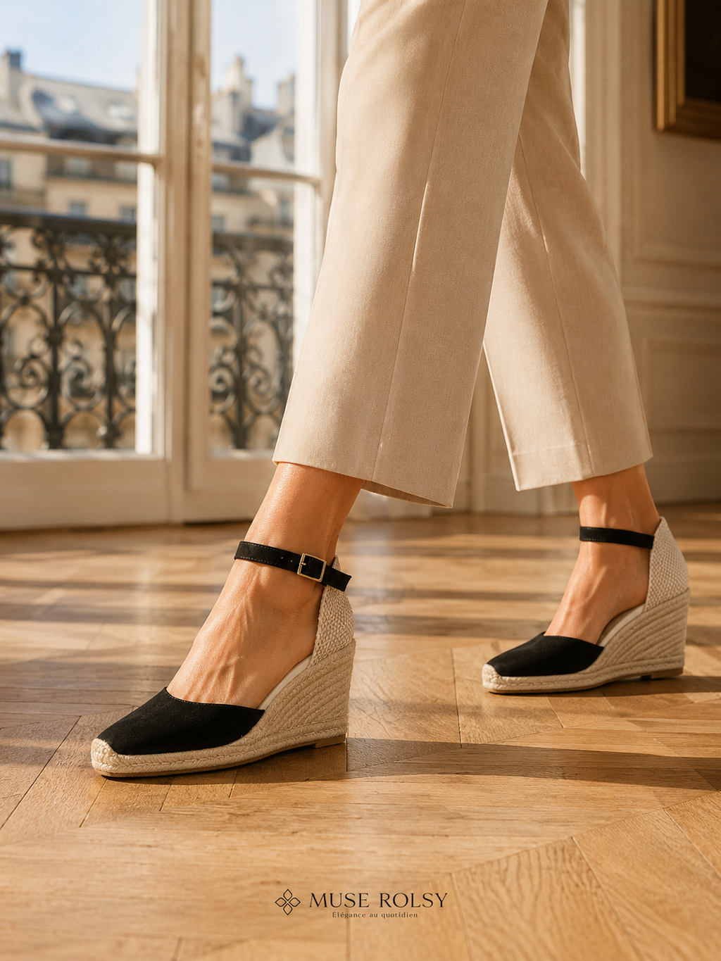Sandales Compensées Espadrilles en Daim