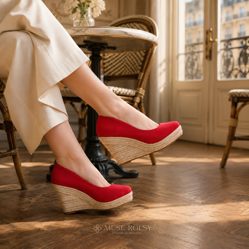 Escarpins Compensés Espadrilles en Daim