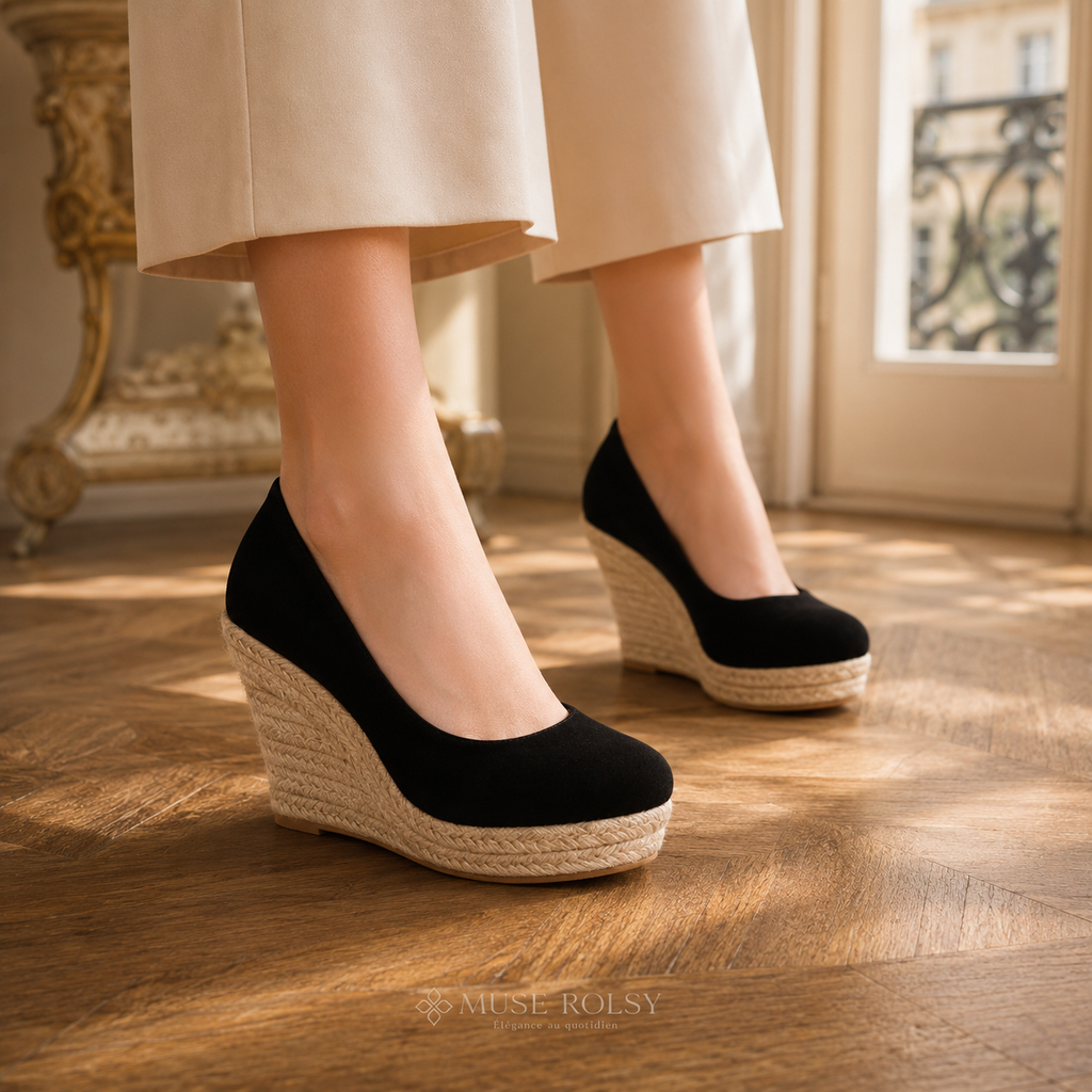 Escarpins Compensés Espadrilles en Daim