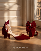 Escarpins à Nœud en Velours Bordeaux
