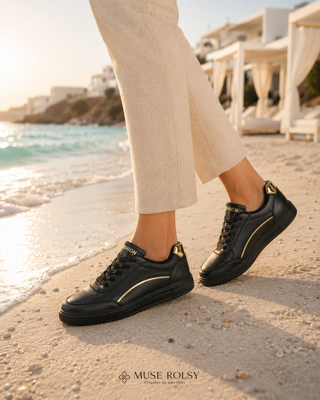 Baskets Compensées en Cuir pour Femme