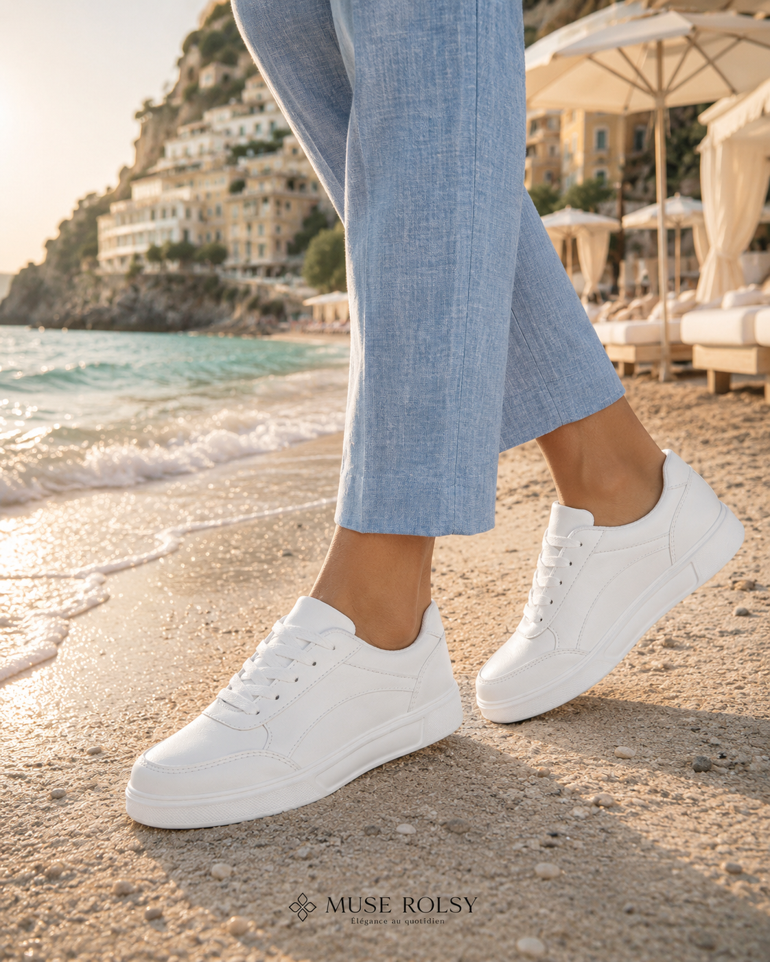 Baskets Compensées en Cuir pour Femme
