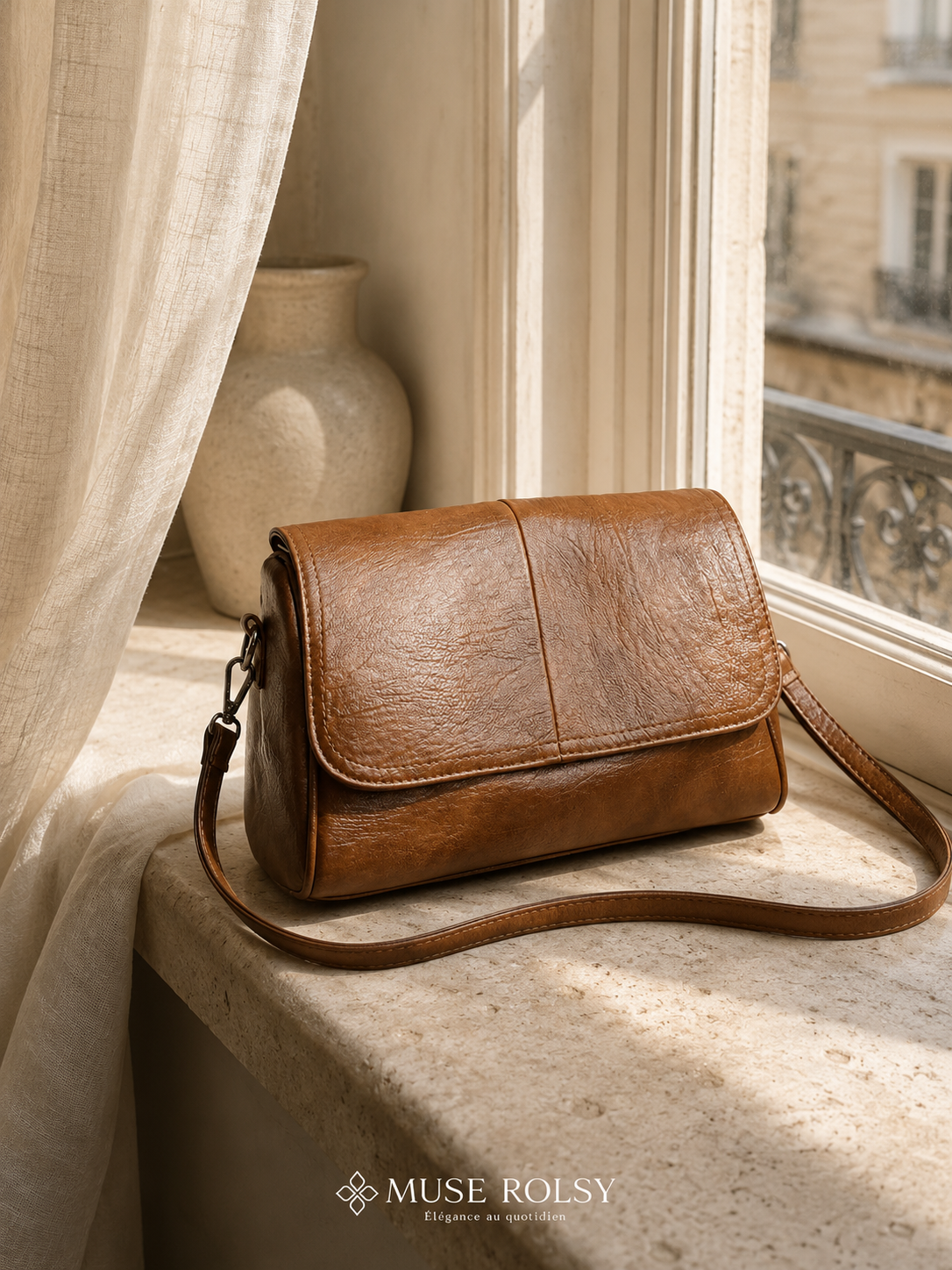 Sac Bandoulière en Cuir Ciré Vintage