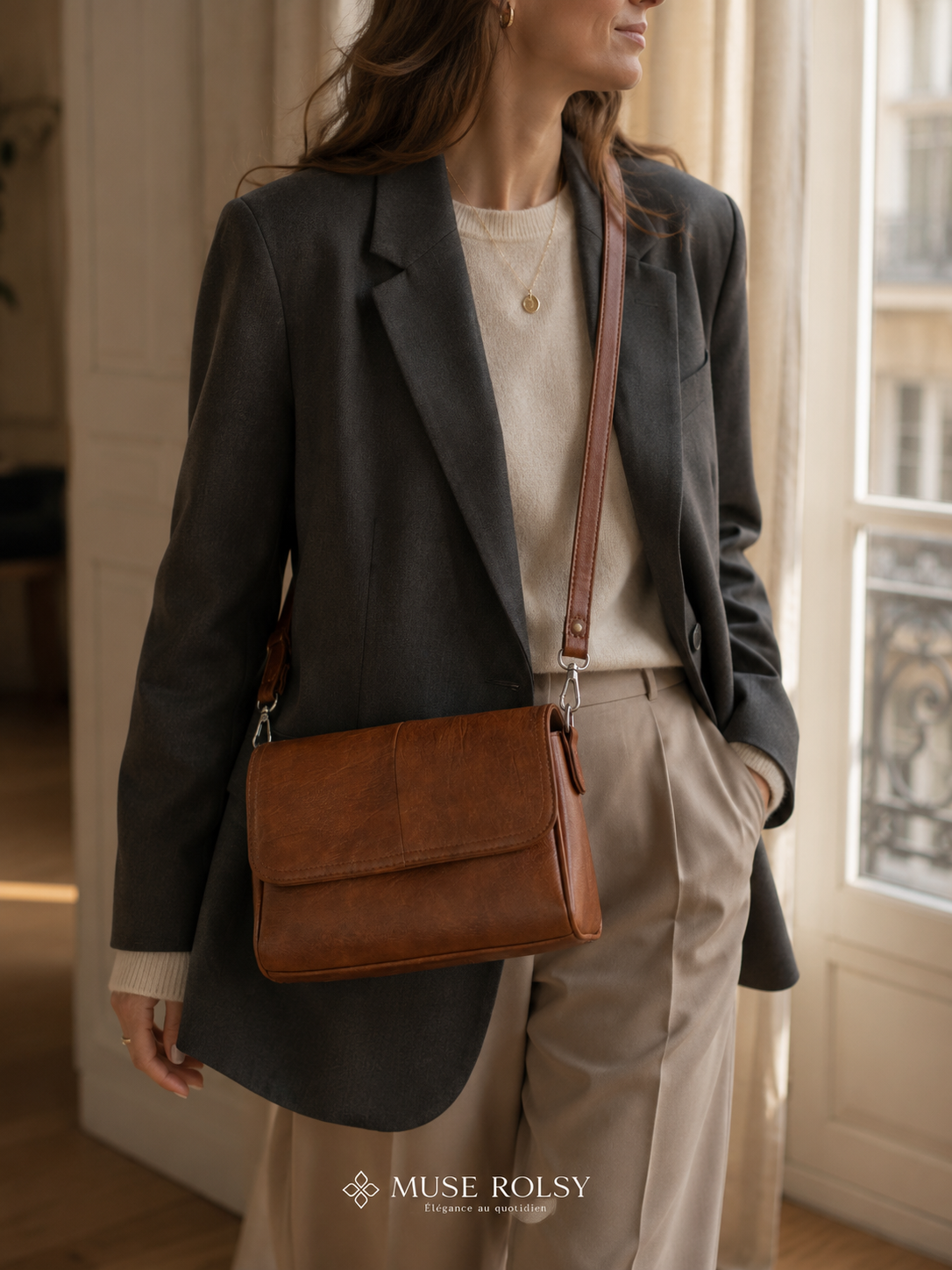 Sac Bandoulière en Cuir Ciré Vintage