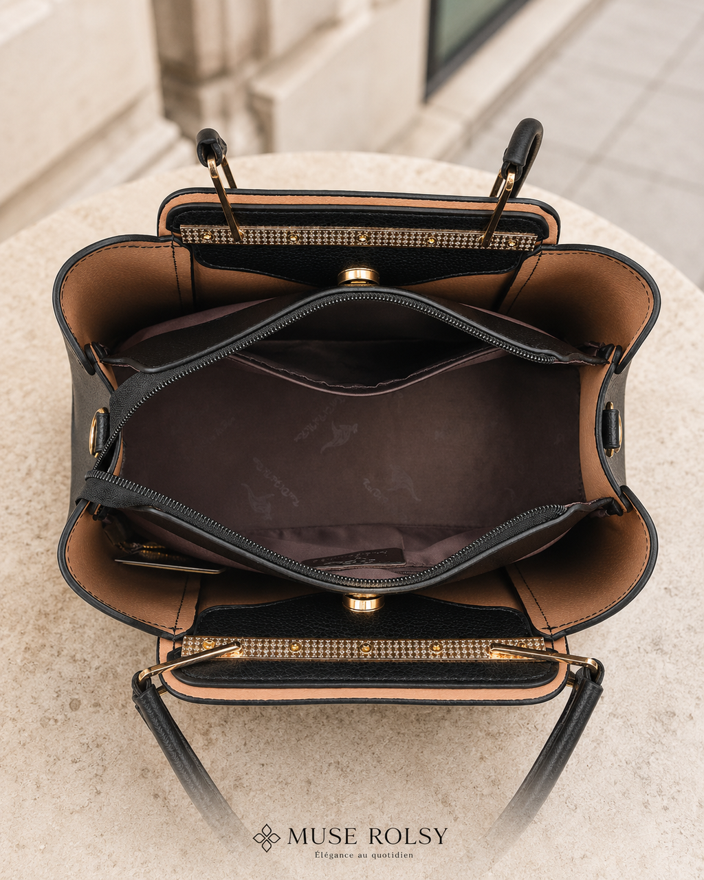 Sac Cabas Luxe à Trois Compartiments en Cuir Premium