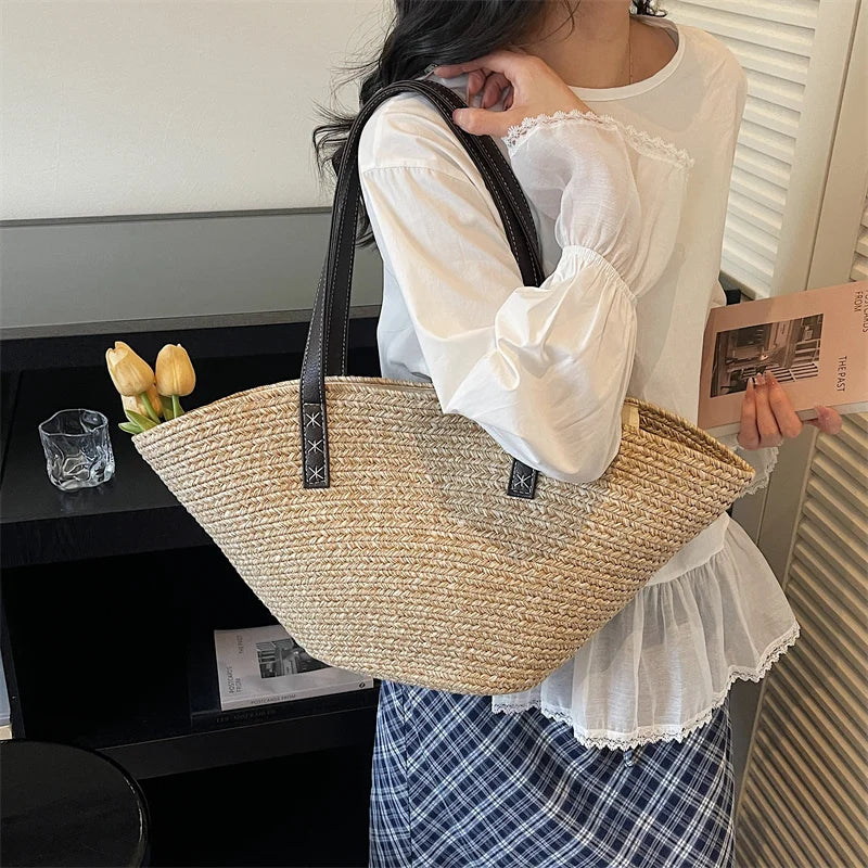 Raffia Tote Bags For Women Straw Crochet Bucket Shoulder Bags Large Capacity Shopper Totes 2026 Summer Latest Designer Handbags