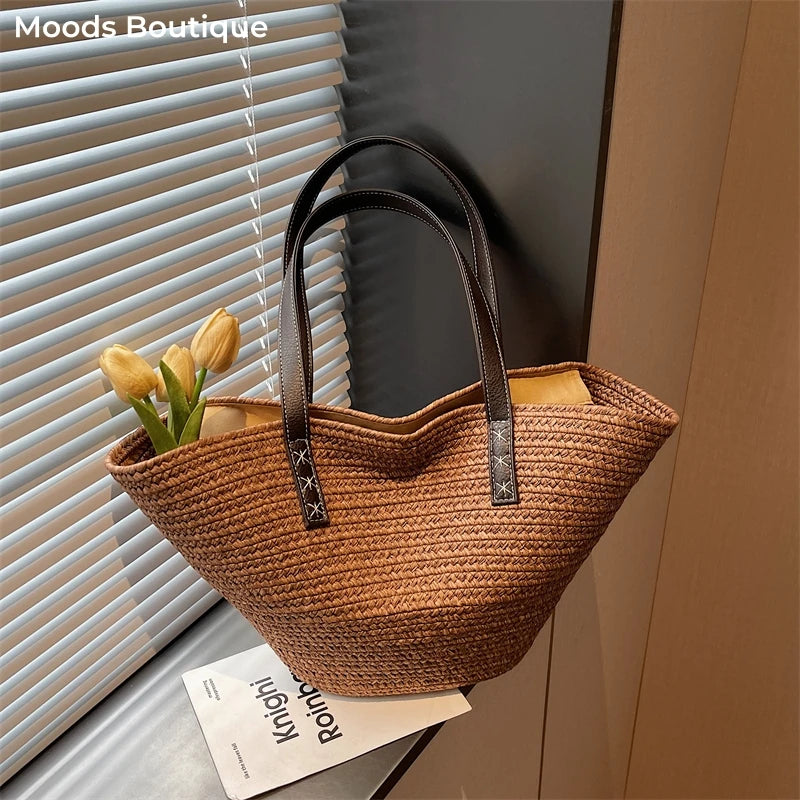 Raffia Tote Bags For Women Straw Crochet Bucket Shoulder Bags Large Capacity Shopper Totes 2026 Summer Latest Designer Handbags