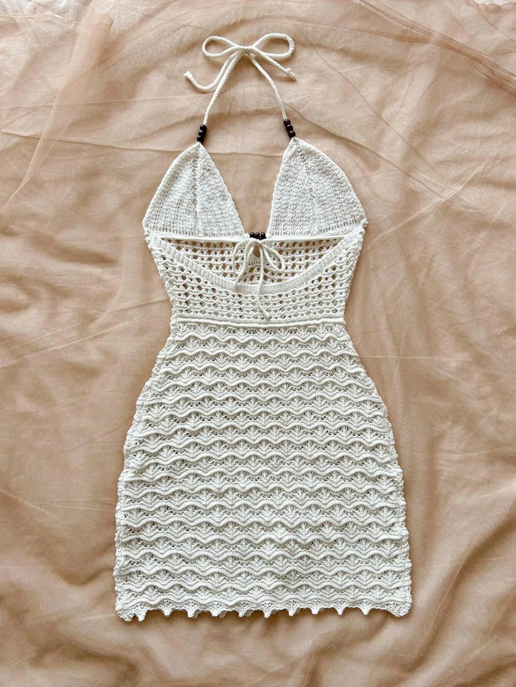 Women's White Crochet Halter Neck Sleeveless Dress