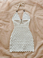 Women's White Crochet Halter Neck Sleeveless Dress