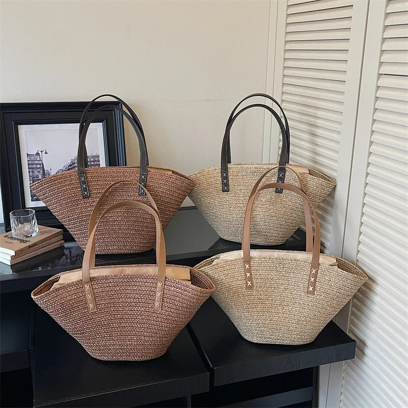 Raffia Tote Bags For Women Straw Crochet Bucket Shoulder Bags Large Capacity Shopper Totes 2026 Summer Latest Designer Handbags