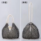 Simple Casual Handwoven Wooden Bead Handbag New Retro Versatile Summer Vacation Handheld Women's Shoulder Bags Water Bucket Bag