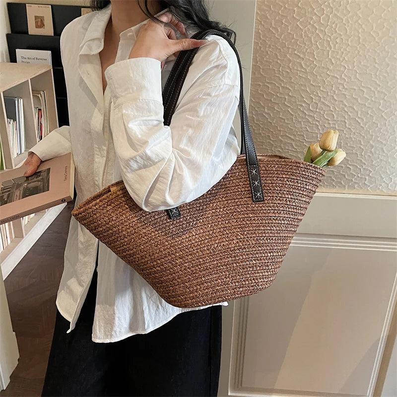 Raffia Tote Bags For Women Straw Crochet Bucket Shoulder Bags Large Capacity Shopper Totes 2026 Summer Latest Designer Handbags